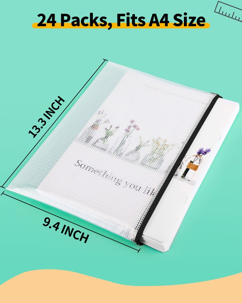 Smarpau A4/Letter Size Mesh Zipper Pouch, 24 Pack 13 "" x 9.4 "" Plastic Zipper Pouches for Organizing, Multipurpose Waterproof Zipper Bags for Travel, Office, Home Storage, Black - Image 2